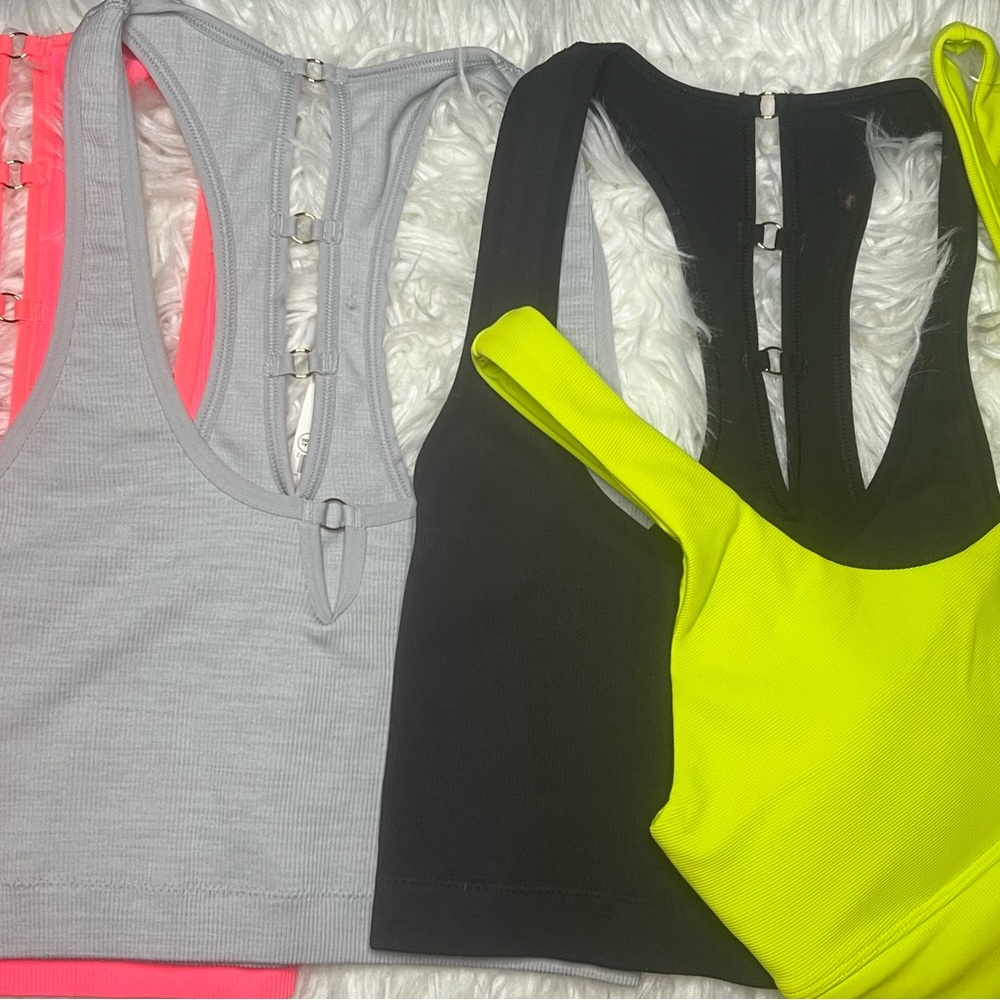 Aerie Vibrant Neon Yellow and Classic Black Racerback Bras Sz med 8/10